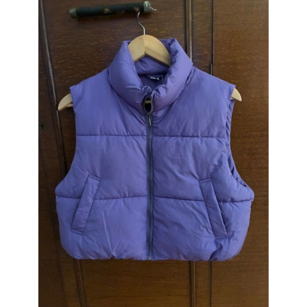 Double Zero Puffer Vest Women's Large Purple Cropped Zip Front NWT